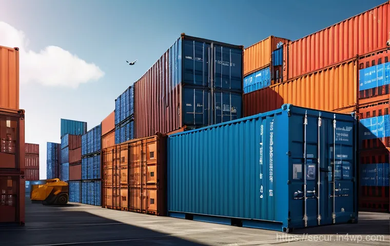 효과적인 컨테이너 보안 전략 수립하기 - A highly dynamic and complex containerized environment. Countless small, glowing, abstract container...