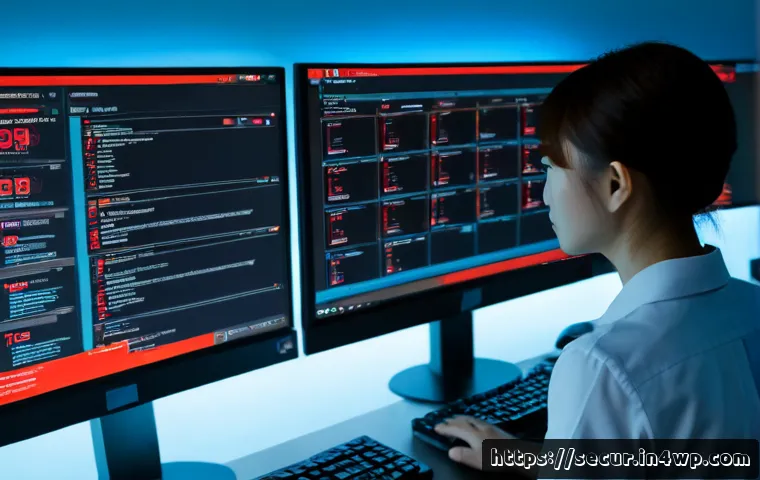 Home 17 컨테이너 보안 사고 사례 분석 - Photorealistic cybersecurity incident analysis scene in a modern operations center, a focused securi...
